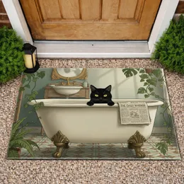 Black Cat Bathtub Vintage Bathroom - Home Decor Gift for Cat Lover Doormat