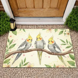 Cockatiel Birds Green Leaves Yellow Blossoms Hearts - Bird Lover Home Decor Gift Doormat
