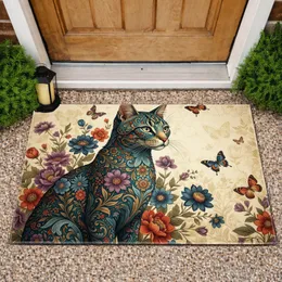 Majestic Cat Golden Filigree Floral - Home Decor Gift for Cat Lovers Doormat