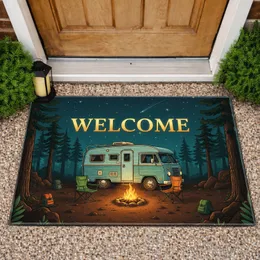 Vintage RV Camper Van Campfire Welcome - Home Decor Gift for Camping Lover Doormat
