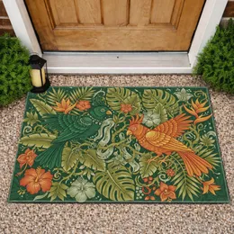 Emerald Terracotta Birds Tropical Jungle Flowers - Nature Lover Home Decor Gift Doormat