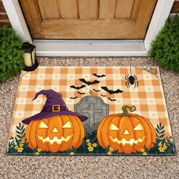 Glowing Jack-o'-lanterns Witch Hat Tombstone Bats Spiders - Halloween Party Doormat