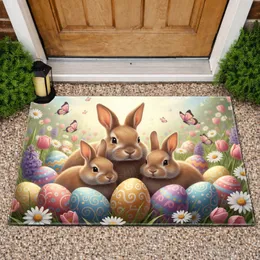 Realistic Fluffy Bunnies Easter Eggs Spring Meadow - Easter Season Gift Doormat
