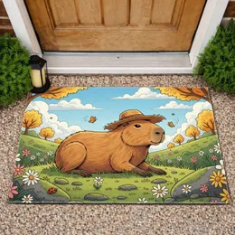 Capybara Straw Hat Wildflower Meadow - Wildlife Lover Home Decor Gift Doormat