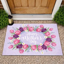 Happy Mother's Day Pink Purple Tulips Forget-Me-Nots Daisies Sparkle - Mother's Day Gift Doormat