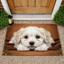 Fluffy White Puppy Head on Paws Pine Sprigs Berries - Cozy Home Decor Gift for Dog Lover Doormat