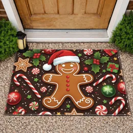Gingerbread Man Santa Hat Christmas Candies Holly Baubles Festive Home Decor Doormat