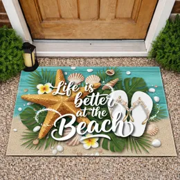 Life is Better at the Beach Starfish Flip Flops - Beach House Decor Gift Doormat