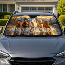 Galloping Horse Herd In Sunset Mountains Western Wilderness Decor For Equine Lovers Car Sunshade