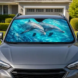Realistic Dolphins In Turquoise Ocean Waves For Tropical Beach Lovers And Marine Fans Car Sunshade