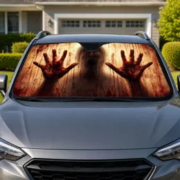 Bloody Hands Behind Fogged Glass Horror Scene For Halloween Gothic Commuters And Fans Car Sunshade