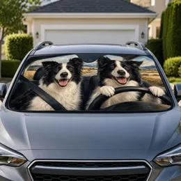 Realistic Border Collie Road Trip Duo For Dog Lovers And Daily Commuter Travel Fun Car Sunshade