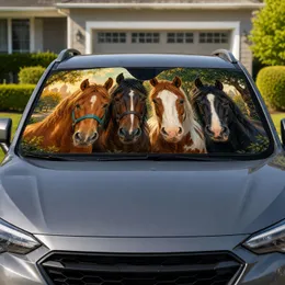 Realistic Four Horse Portraits With Park Greenery For Equestrian Road Trip Style Car Sunshade