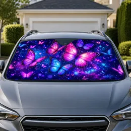 Iridescent Butterfly Swarm Neon Purple Blue Glow For Dreamy Road Trips And Drives Car Sunshade