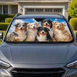 Five Australian Shepherd Dogs In Blue Sky Clouds Road Trip Gift For Aussie Lovers Car Sunshade