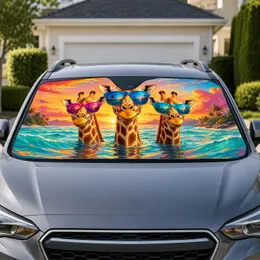 Tropical Sunglasses Giraffe Trio At Sunset For Summer Beach Vibes And Safari Fans Car Sunshade