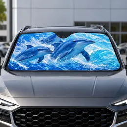 Realistic Blue Dolphins In Ocean Waves For Beach Lovers And Coastal Road Trip Fans Car Sunshade