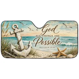 Matthew 19:26 Coastal Anchor Starfish Ocean Faith Decor For Beach Lovers Christian Gift Car Sunshade
