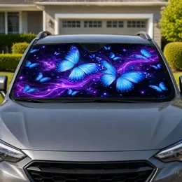 Luminous Blue Butterflies Cosmic Night Fantasy Decor For Dreamy Road Trips Travelers Car Sunshade