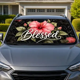 Blessed Pink Hibiscus Floral Faith Decor For Daily Commutes And Christian Women Drivers Car Sunshade
