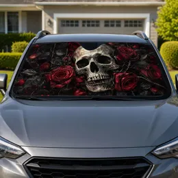 Gothic Skull With Crimson Roses Dark Romantic Decor For Metalhead Horror Fans And Goths Car Sunshade