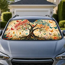 Multicolor Butterfly Tree Of Life Botanical Accent For Summer Road Trips And Nature Lovers Car Sunshade