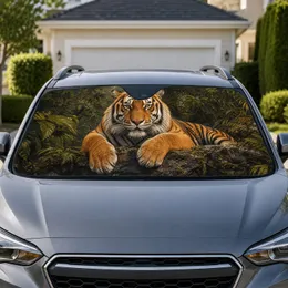 Realistic Resting Tiger In Dark Jungle Shadows For Wildlife Lovers And Safari Style Car Sunshade