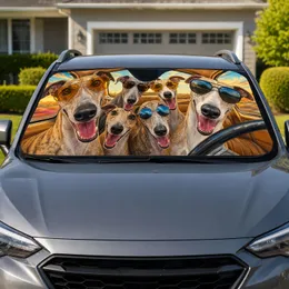 Funny Greyhound Whippet Dog Road Trip Cabin Scene With Sunglasses For Sighthound Lovers Car Sunshade