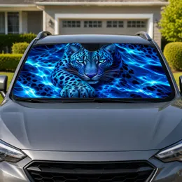 Electric Blue Spotted Big Cat With Aqua Eyes For Safari Style And Wild Road Trips Car Sunshade