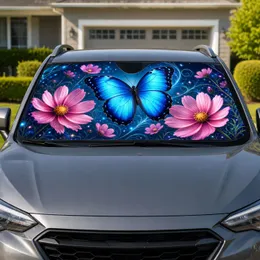 Blue Morpho Butterfly Pink Cosmos Flowers Fantasy Garden Decor For Nature Lovers Car Sunshade