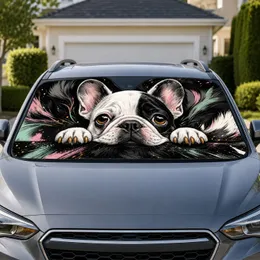 French Bulldog Peeking Over Ledge With Bold Black Background For Dog Lover Rides Car Sunshade