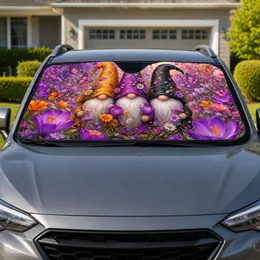 Whimsical Goblin Gnome Trio In Floral Meadow For Spring Fantasy Garden Lovers Gift Car Sunshade