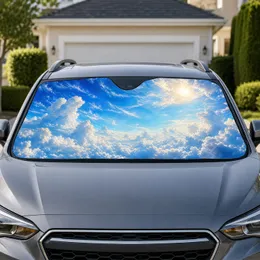 Blue Sky White Clouds And Golden Sun Glow For Summer Road Trips And Beach Day Escape Car Sunshade