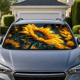 Golden Sunflower On Midnight Teal Bokeh For Summer Road Trips And Flower Lovers Gift Car Sunshade