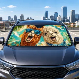 Laughing Alpaca Duo With Blue Sunglasses For Tropical Summer Road Trips Beach Lovers Car Sunshade
