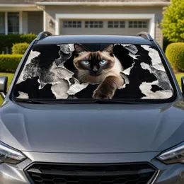 Realistic Siamese Cat Emerging From Torn Paper Blue Eyes Gothic Pet Lover Decor Gift Car Sunshade