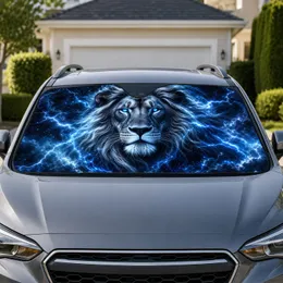 Ice Blue Lightning Lion With Silver Mane For Fantasy Wildlife Storm Decor Collectors Car Sunshade