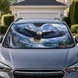 Bald Eagle Flying Over Alpine Mountains Patriotic Wilderness Scene For Outdoor Lovers Car Sunshade
