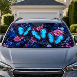 Blue Morpho Butterflies With Pink Daisies For Boho Road Trips And Nature Lovers Gift Car Sunshade