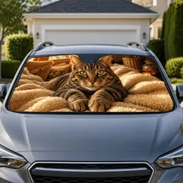 Realistic Brown Black Tabby Cat On Cream Sherpa Blanket Cozy Cabin Decor For Cat Lovers Car Sunshade