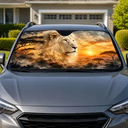 White Lion Savanna Sunset Landscape For Safari Road Trips And Wildlife Lovers Decor Car Sunshade