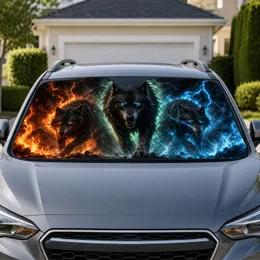 Three Fierce Black Wolves With Glowing Eyes For Dark Fantasy Adventure Enthusiasts Car Sunshade