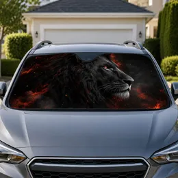 Dark Lion Head Profile With Glowing Red Eyes For Gothic Fantasy Auto Decor Style Car Sunshade