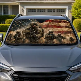 American Infantry Soldiers With Battle Worn Flag For Patriotic Military Veterans Car Sunshade
