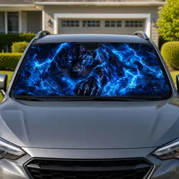 Blue Electric Black Panther Storm Fantasy Wildlife Decor For Road Trip Adventure Fans Car Sunshade