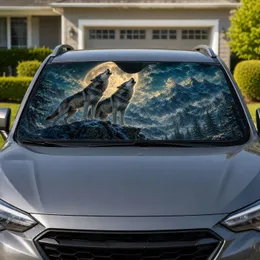 Moonlit Howling Gray Wolves And Alpine Peaks For Mystic Wilderness Road Trips Fans Car Sunshade
