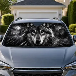 Lone Wolf Night Forest Monochrome Animal Portrait For Outdoor Gothic Driver Fans Car Sunshade