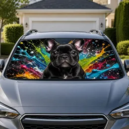 Black French Bulldog Puppy With Neon Paint Splashes For Road Trips And Dog Lovers Car Sunshade