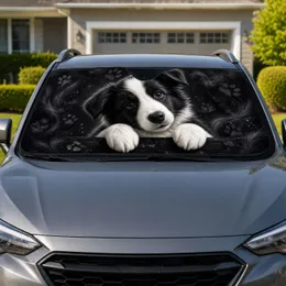 Border Collie Puppy Peekaboo Black Charcoal Paw Motif For Dog Lovers Daily Drives Car Sunshade