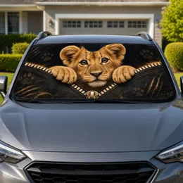 Realistic Baby Lion Cub Peeking From Zipper Safari Decor For Wildlife Lovers Gift Car Sunshade